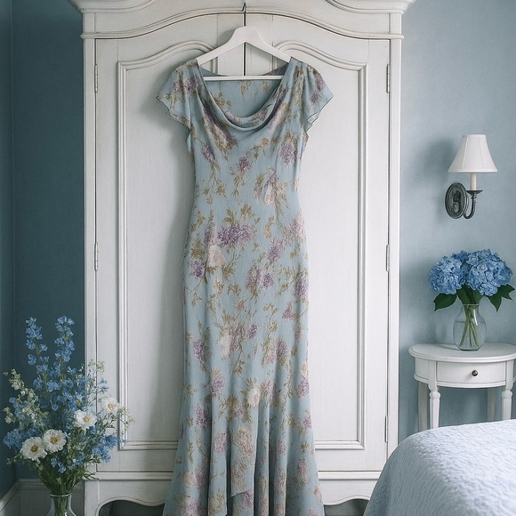 Vintage Dresses & Skirts - Vintage Floral Whimsical Beaded Maxi Dress